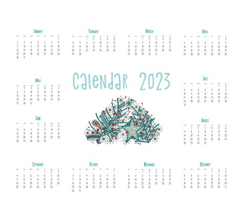 Calendar 2023 poster, doodle stylized stars decoration and Christmas ...