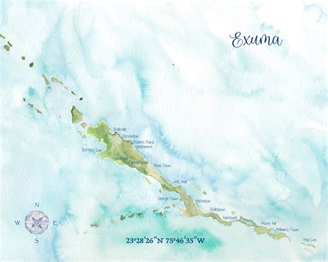 Exuma Bahamas Watercolor Map - Etsy