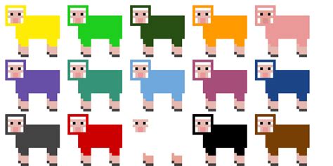 Minecraft sheep in almost every colour in minecraft pixel art