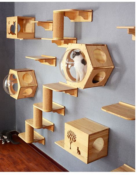 Cat Climbing Frame Pet Cat Tree House Wood Kitten Jumping Platform DIY Pet Furniture Tree House ...