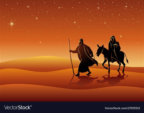 Mary and joseph journey to bethlehem Royalty Free Vector