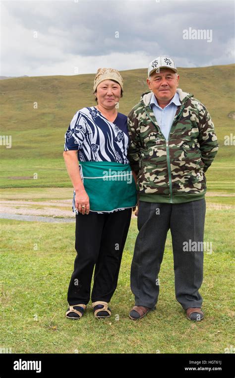 Couple of Kazakh nomads, Ile-Alatau National Park, Assy Plateau, Almaty, Kazakhstan, Central ...