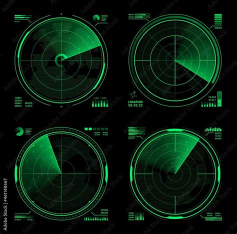 HUD military radar or vector navy sonar display screen interface of navigation system ...