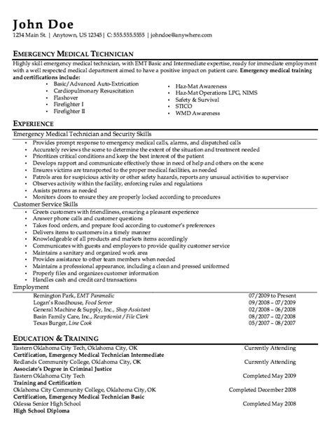 Emt B Resume Examples - Resume Templates | Resume examples, Resume ...