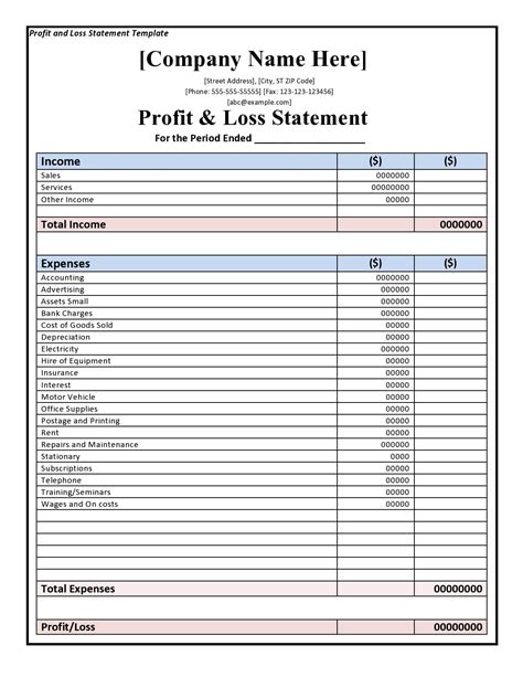 Free Ytd Profit And Loss Statement Template - Printable Templates