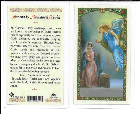 Laminated Novena Prayer Card “Archangel Gabriel”.