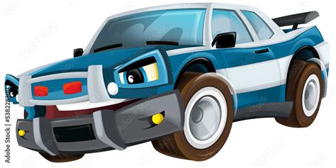 Cartoon smiling police on white background car isolated illustration ...