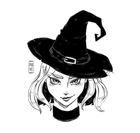 Black and White Witch Drawing