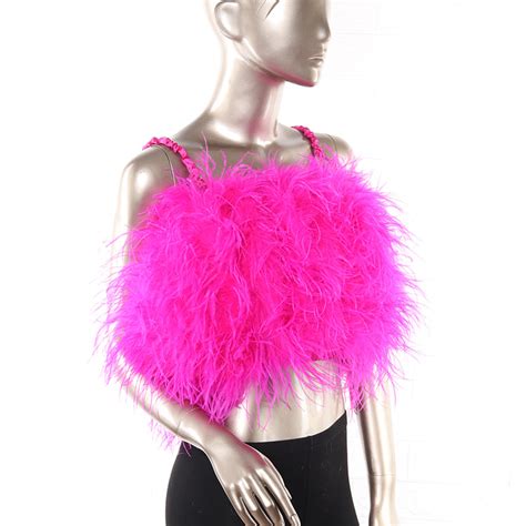 hot pink color fashion fluffy ostrich feather tops elastic straps crop ...