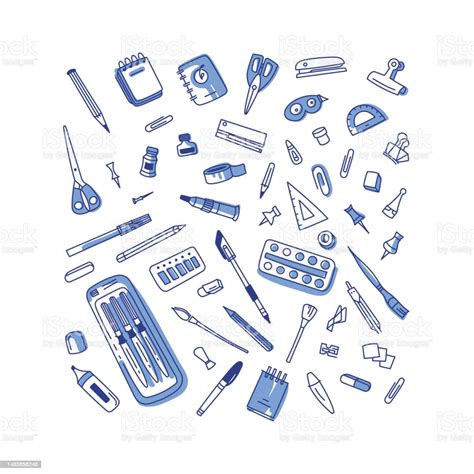 Vector Collection Of Stationery Items Stock Illustration - Download Image Now - Adhesive Tape ...