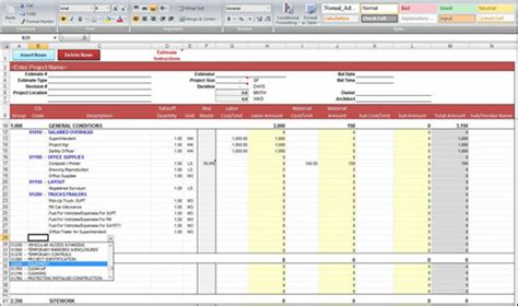 General Construction Estimate Spreadsheet – Construction Cost