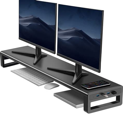 Buy Vaydeer Dual Monitor Stand Riser with 4 USB 3.0 Ports, Metal Desk Computer Stand Shelf for 2 ...
