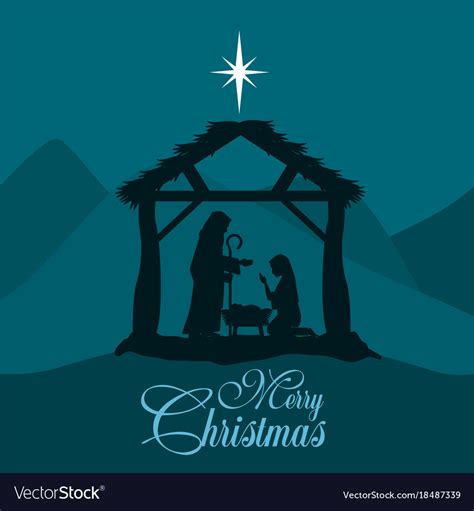 Merry christmas nativity scene with holy family Vector Image