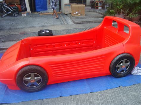 MommysLove4Baby143: Red Little Tikes Twin car bed w/toybox in hood and bookshelf headboard