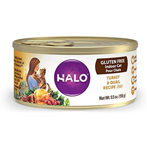 Halo Holistic Wet Cat Food for Indoor Cats, Gluten Free Turkey and Quail 5.5 OZ of Indoor Cat ...