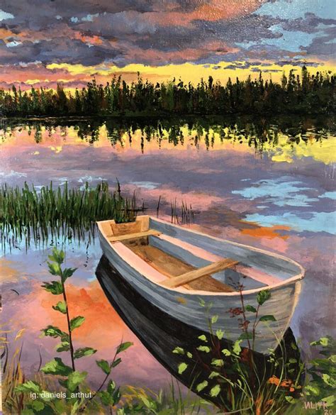 Sunrise boat scene, acrylic/wood panel 2020 : r/painting