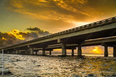 Blue water Bay Bridge sunset Stock Photo | Adobe Stock