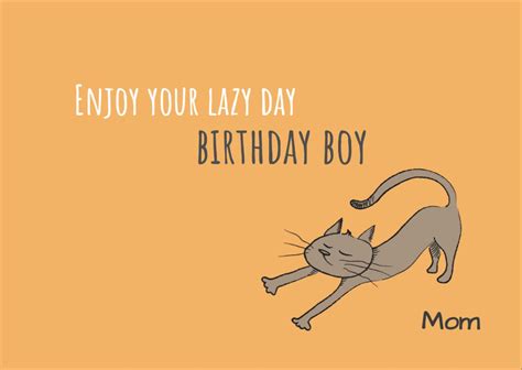 Funny Birthday card to share social media or in email. Design features a hand drawn lazy cat ...