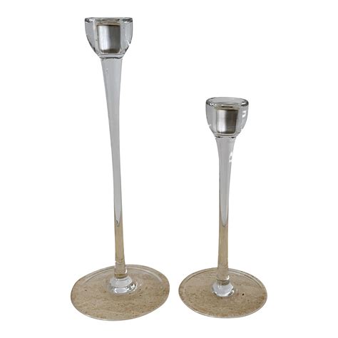Modern Glass Candlesticks - a Pair | Chairish