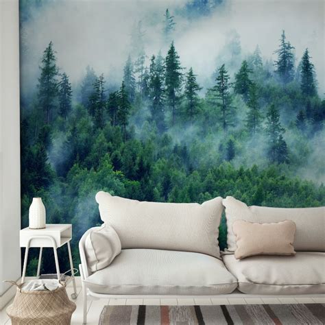 Forest Wallpaper Peel and Stick Misty Forest Wall Mural Self | Etsy