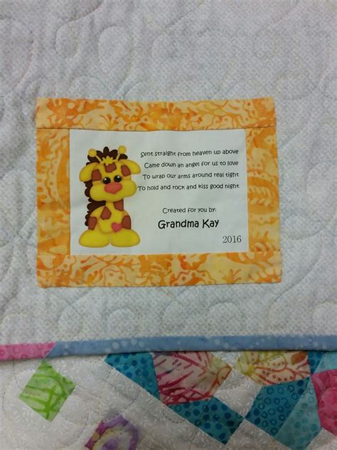 2016 Granddaughter Olive's baby quilt label | Quilt labels, Quilt label ...