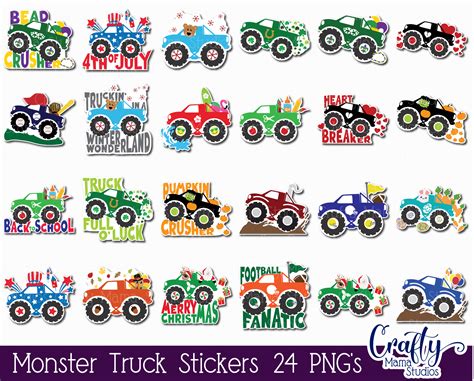 Monster Truck, Monster Truck Sticker Bundle, Kids Stickers By Crafty Mama Studios | TheHungryJPEG