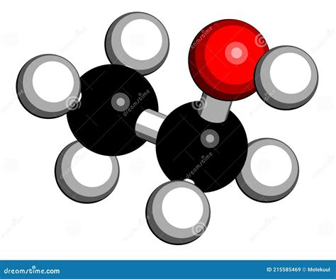 Alcohol Ethanol, Ethyl Alcohol Molecule, Chemical Structure. 3D Rendering. Atoms are Represented ...