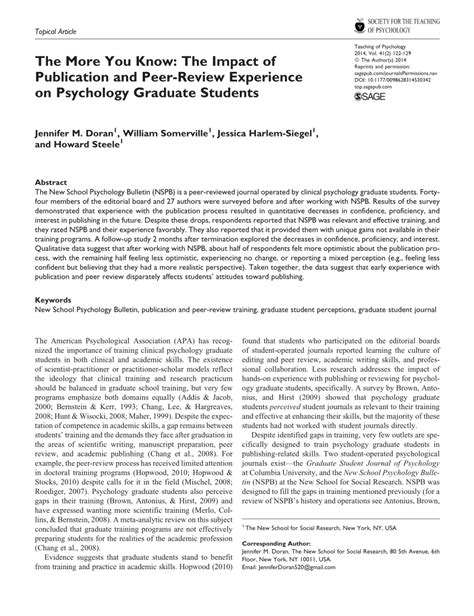 (PDF) The More You Know: The Impact of Publication and Peer-Review Experience on Psychology ...