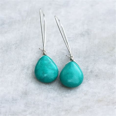 Turquoise Drop Earrings Turquoise Earrings Sterling Silver - Etsy
