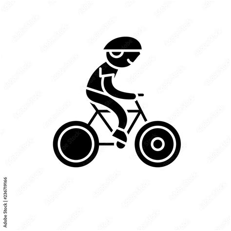 Child riding a bike black icon, concept vector sign on isolated ...