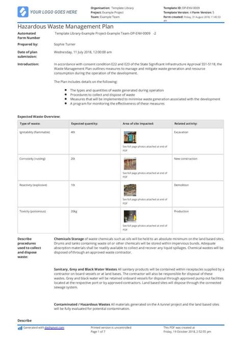 Construction Waste Management Plan Template