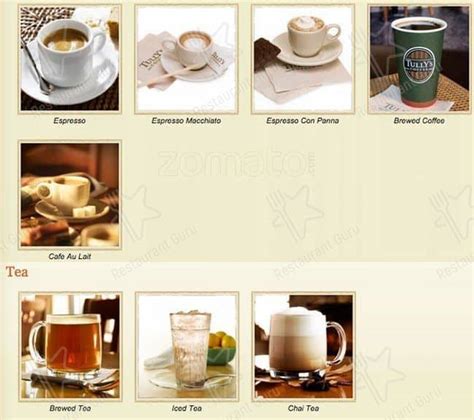 Menu at Tully's Coffee, Happy Valley