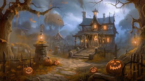 Concept Art of a Scary Night on Halloween , Halloween Backgrond Generative AI Stock Illustration ...