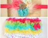 Items similar to SET-Diaper Cover & Matching Flower Headband-Bloomers-Baby Diaper Cover-Rainbow ...