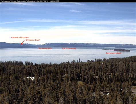 Annotated image with location details for webcam at Yellowstone Lake ...