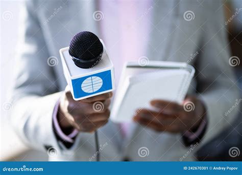 Journalist Report Interview. New Broadcasting Reporter Stock Image ...