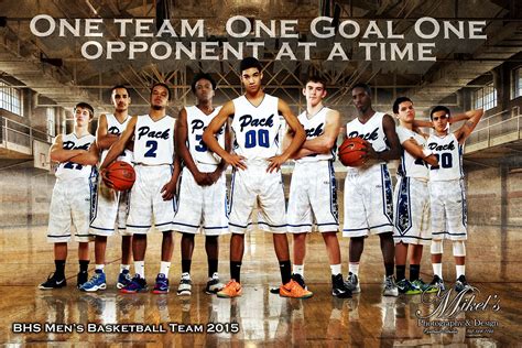 a group of men standing next to each other in front of a basketball court with the words team ...