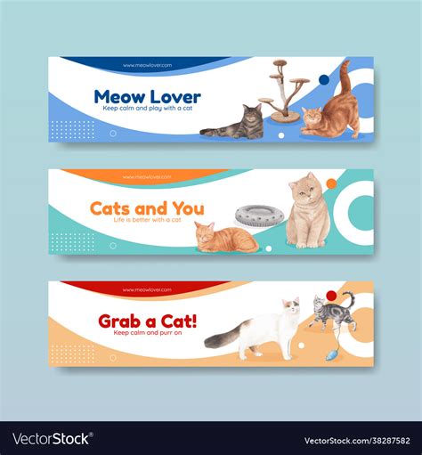 Banner template with cute cat concept watercolor Vector Image