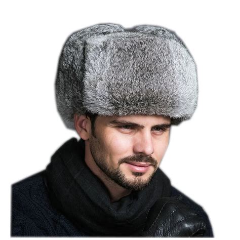 High Quality Man's 100% Real Rabbit Fur Winter Hats Lei Feng Hat With ...