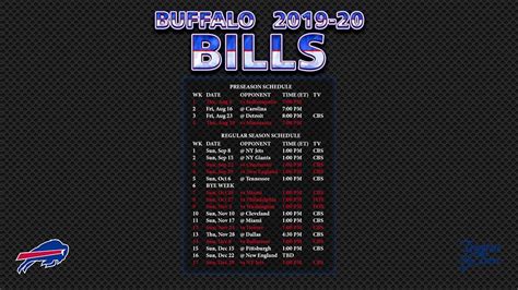 2019-2020 Buffalo Bills Wallpaper Schedule