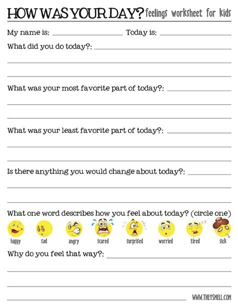 How Was Your Day? Feelings Worksheet For Kids - 730 Sage Street | Counseling kids, Counseling ...