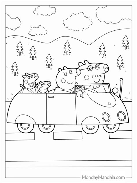 Peppa Pig Family Driving in Car Coloring Page | PDF