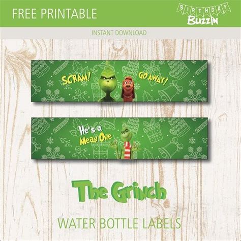 Free Printable the Grinch Water Bottle Labels | Birthday Buzzin | Water ...