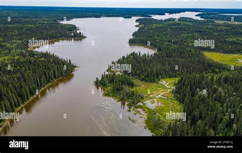 Aerial of the Pisew River, Pisew Falls Provincial Park, Thompson ...