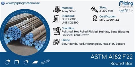 ASTM A182 F22 round bar and SA182 GR F22 rods suppliers in UAE