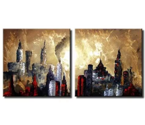 Cityscape painting - horizontal painting of new york skyline art #5975