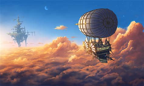 airship clouds moon nauimusuka nobody original scenic sky | konachan.com - Konachan.com Anime ...