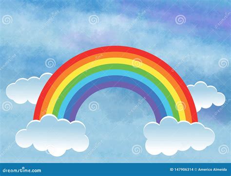 Background or Wallpaper with Rainbow Over Blue Sky with Clouds. Illustration Stock Photo ...