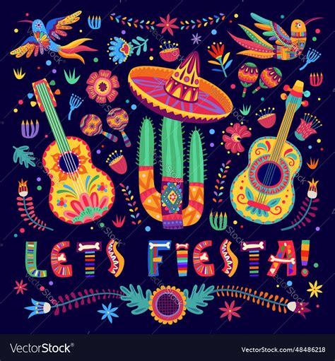 Mexican fiesta party banner with cartoon sombrero Vector Image