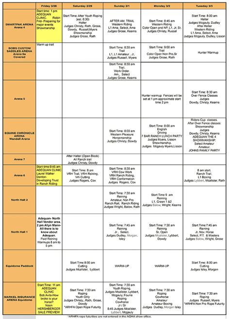 Arena Schedule – Sun Circuit